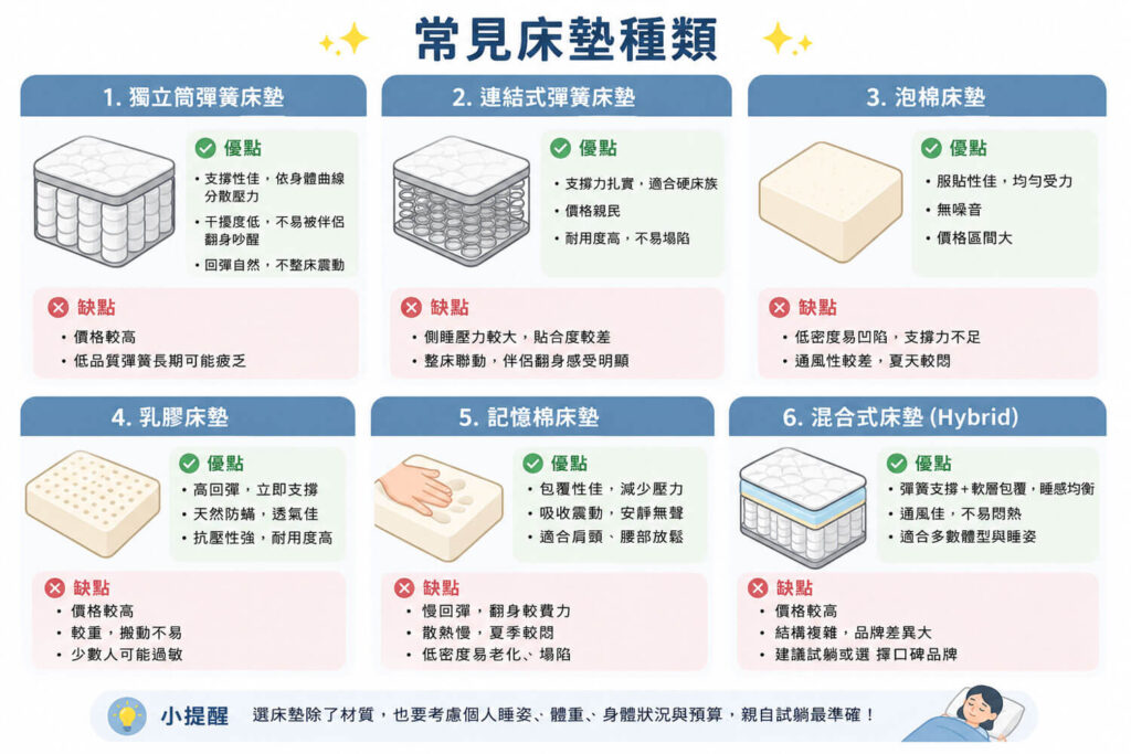 床墊種類差在哪_常見床墊種類